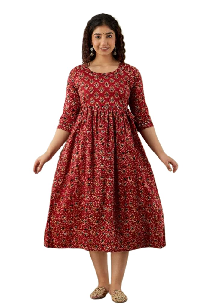 riyabh Women's Pure Cotton Printed Both Side Invisible Vertical Zipper Feeding Kurti | All Over Print Maternity Gown-picture-19