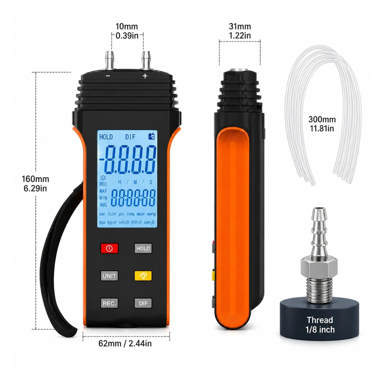 Ciśnieniomierz, Cyfrowy Manometr Miernik Ciśnienia Powietrza ± 30 Psi Tester HVAC