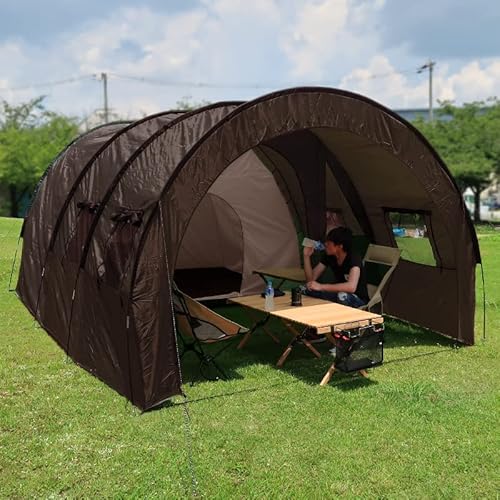 アウトドア 6人用 ドーム型テント ファミリーテント 就寝スペース＋リビング付 3ルームテント キャンプ レジャー BBQ 防水 ブラウン TN-26BR