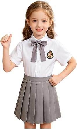 Girls School Uniform Short Sleeve Shirts with Skirts Sets for Casual Daily Wear Halloween Cosplay Costume