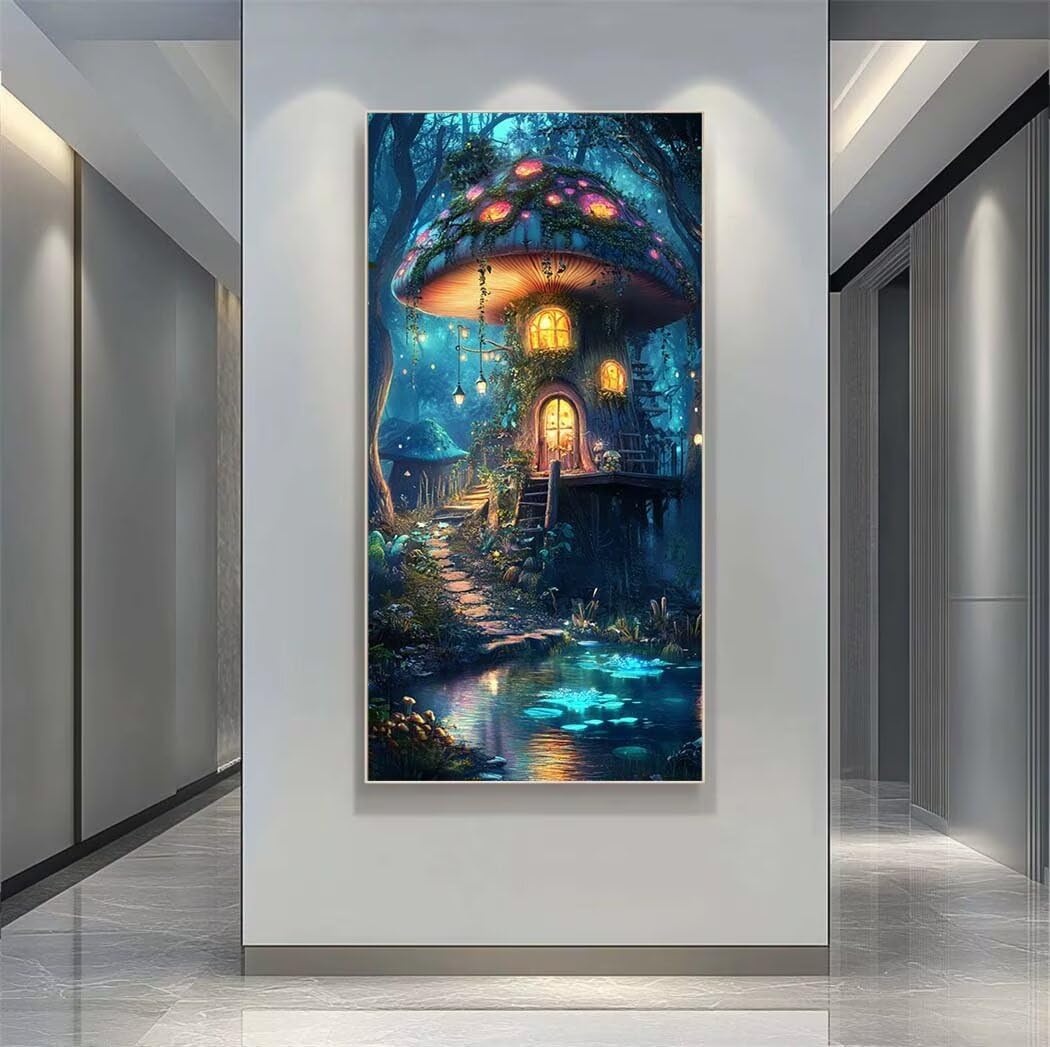 Forest Diamond Art Kits Adults Large 5D Dreamy Mushrooms Diamond Painting Kits, DIY Full Drill Crystal Art Rhinestone Embroidery Cross Stitch Arts and Crafts for Adults 15.7x31.5 Inch/40x80 cm -LR1086