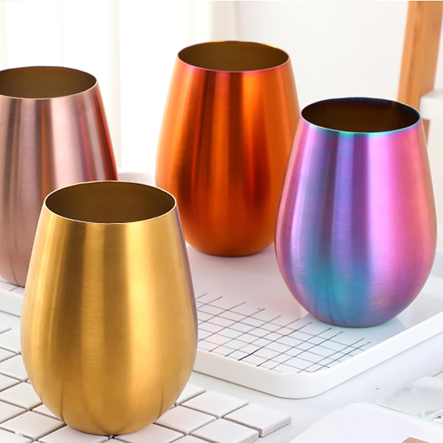 Buyer Star 304 Stainless Steel Wine Glasses Set of 4 - Large 17 oz Outdoor Stemless Wine Tumblers - 100% Unbreakable & Stemless Metal Drinking Cups for Home and Outdoors Dishwasher safe (Rainbow) - Image 9