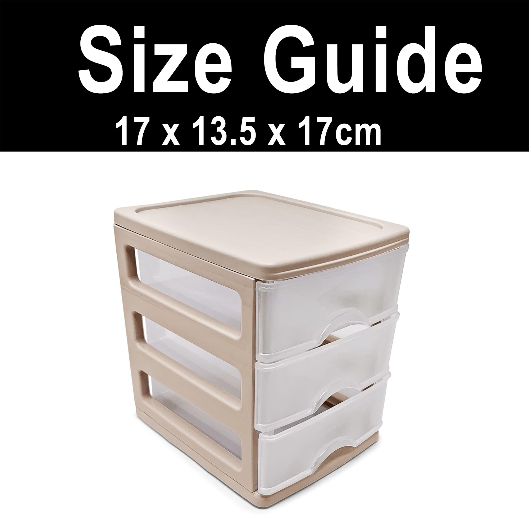 Plastic Desktop Storage Unit with Drawers, Stationary Arts Drawer Desktop Tabletop Organiser Storage Tower Unit for Office Bedroom Garage ((17 x 13.5 x 17cm, Taupe with 3 Clear Drawers)) — view 6
