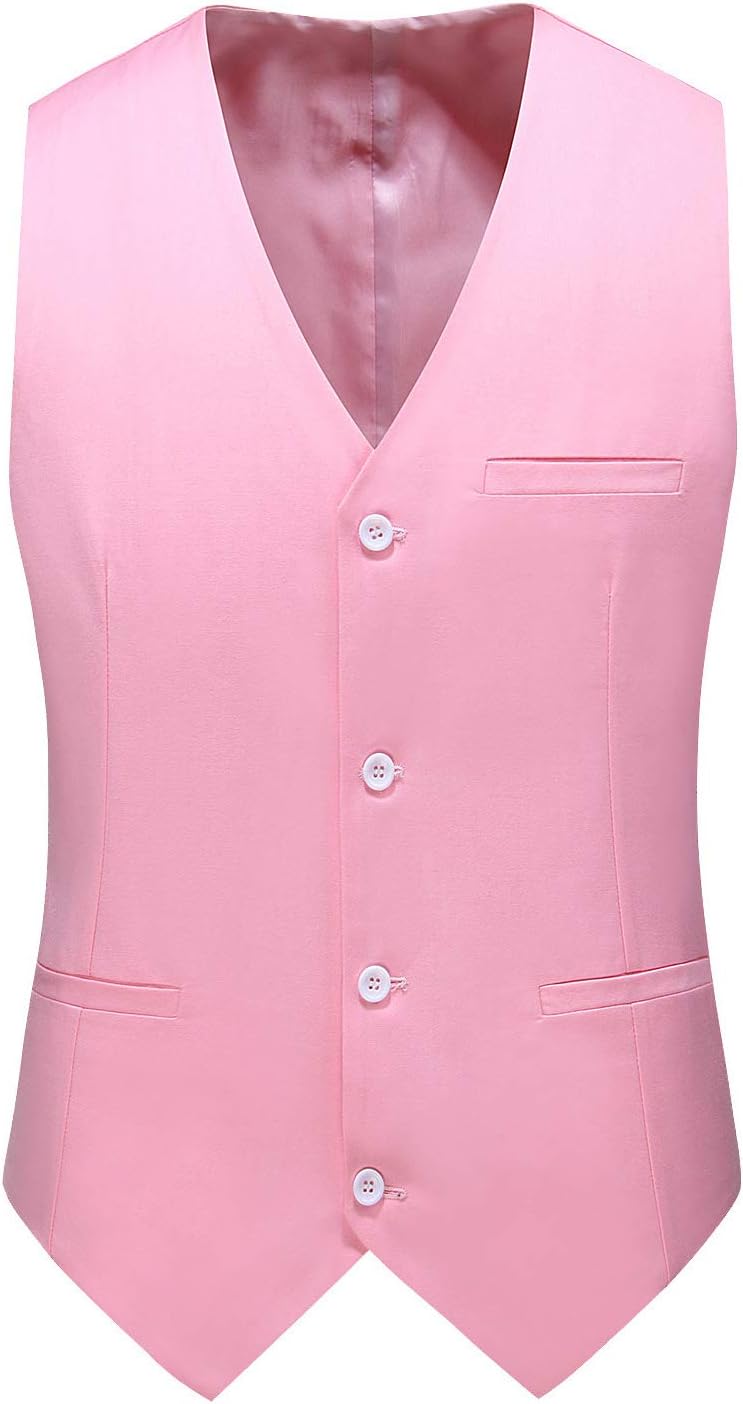 UNINUKOO Mens Suit Vest Slim Fit Formal Dress Casual Waistcoat Four Buttons Tuxedo Suit Vest Light Pink 30
