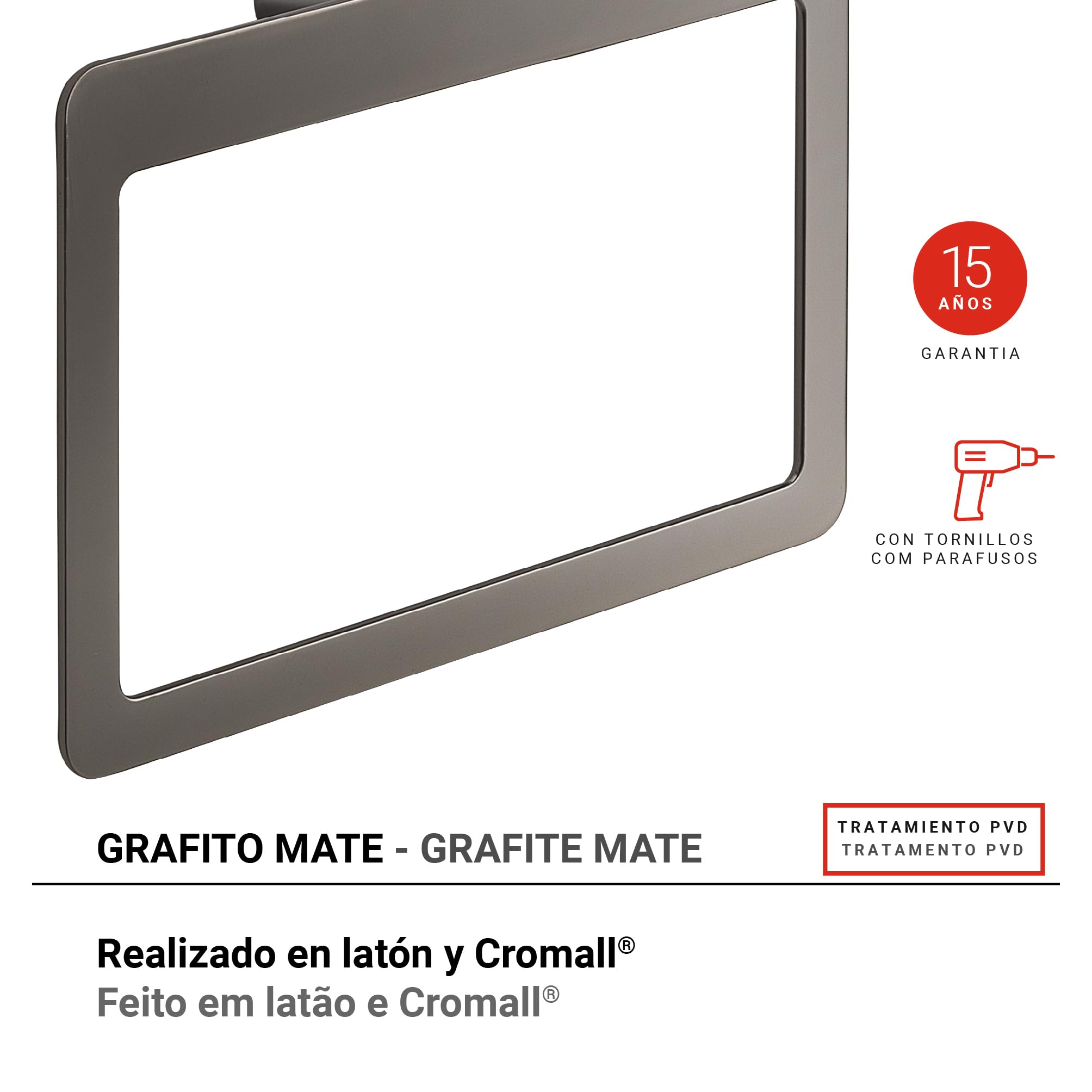 Gedy Pirenei Gun Metal Towel Ring, Gunmetal, 23x5,1x15,1cm - Image 2