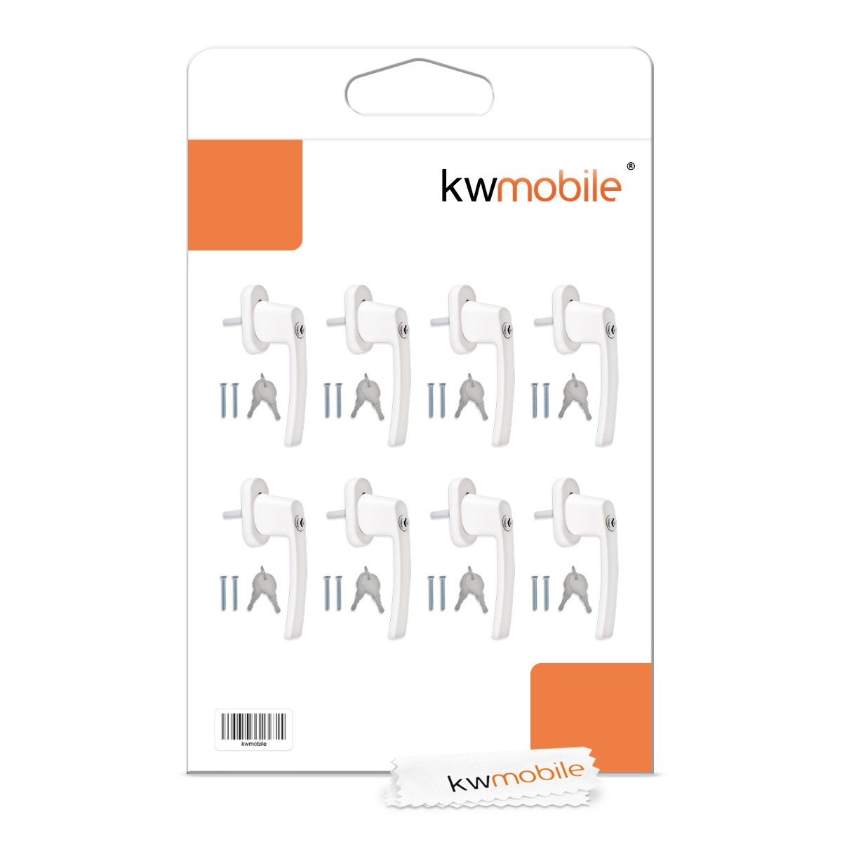 kwmobile 8x Poignée de fenêtre verrouillable - Poignée avec serrure aluminium - Sécurité enfant - Longueur tige 35 mm - Serrure en blanc RAL 9016