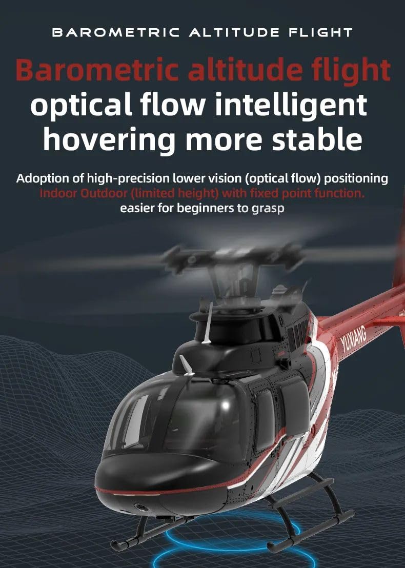 NULA YUXIANG F08 Bell 206 RC Hubschrauber für Erwachsene, 1/27 2,4 G 6H 6 G/3D Bürstenloser Flybarless RTF Ferngesteuerter Militär Helikopter mit Optischer Flusspositionierung – 2 Akku