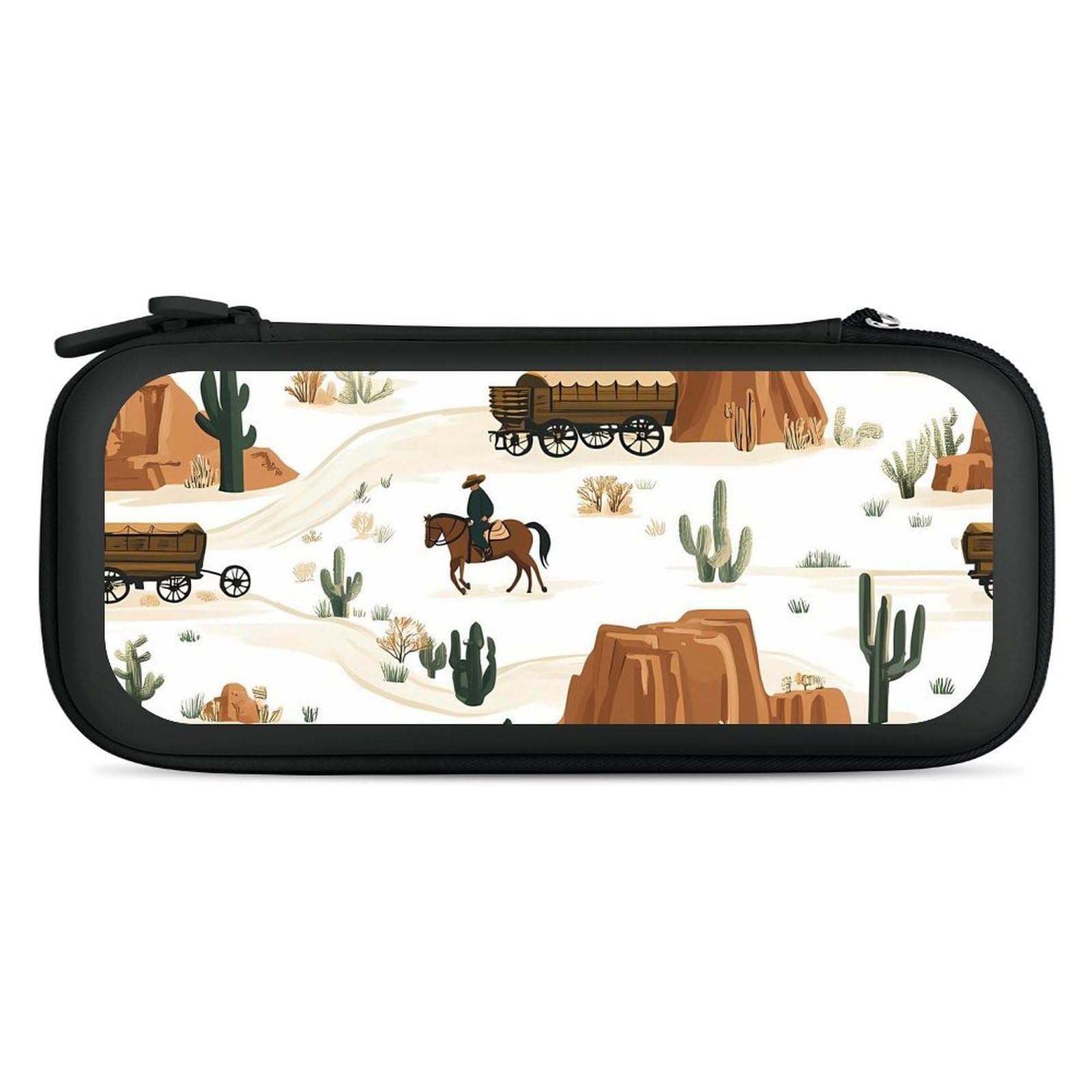 Western Horses Cowboys Compatible with Switch Carrying Case Hard Travel Game Bag Pouch with 15 Games Accessories Black-style