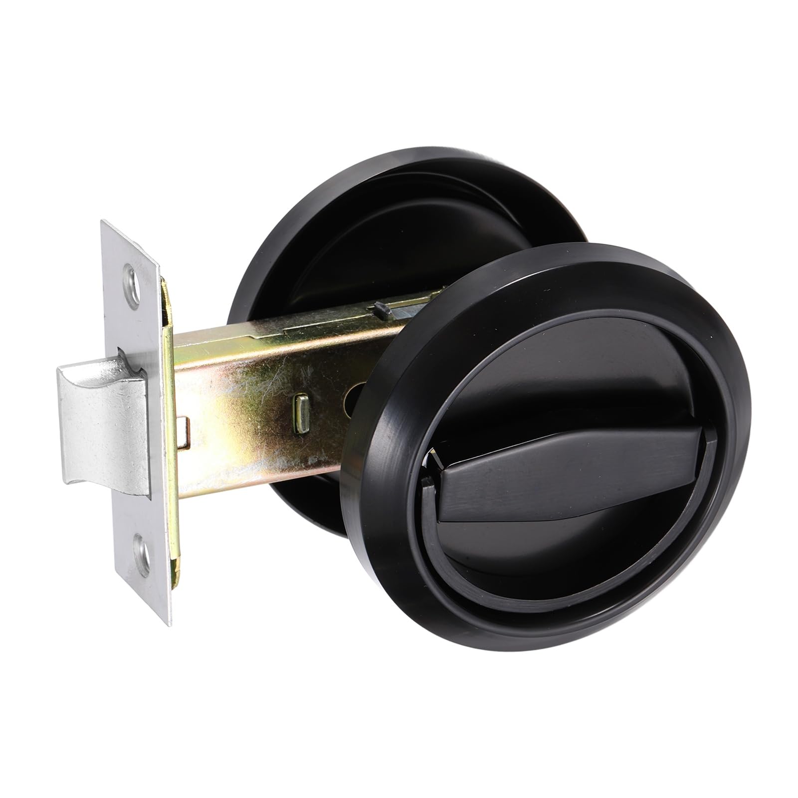 PATIKIL Round Recessed Door Lock, (Lock Length 3.5 Inch, Black) (1 Set), Recessed Door Knob, Suit for - Bedrooms/Kitchens/Bathrooms