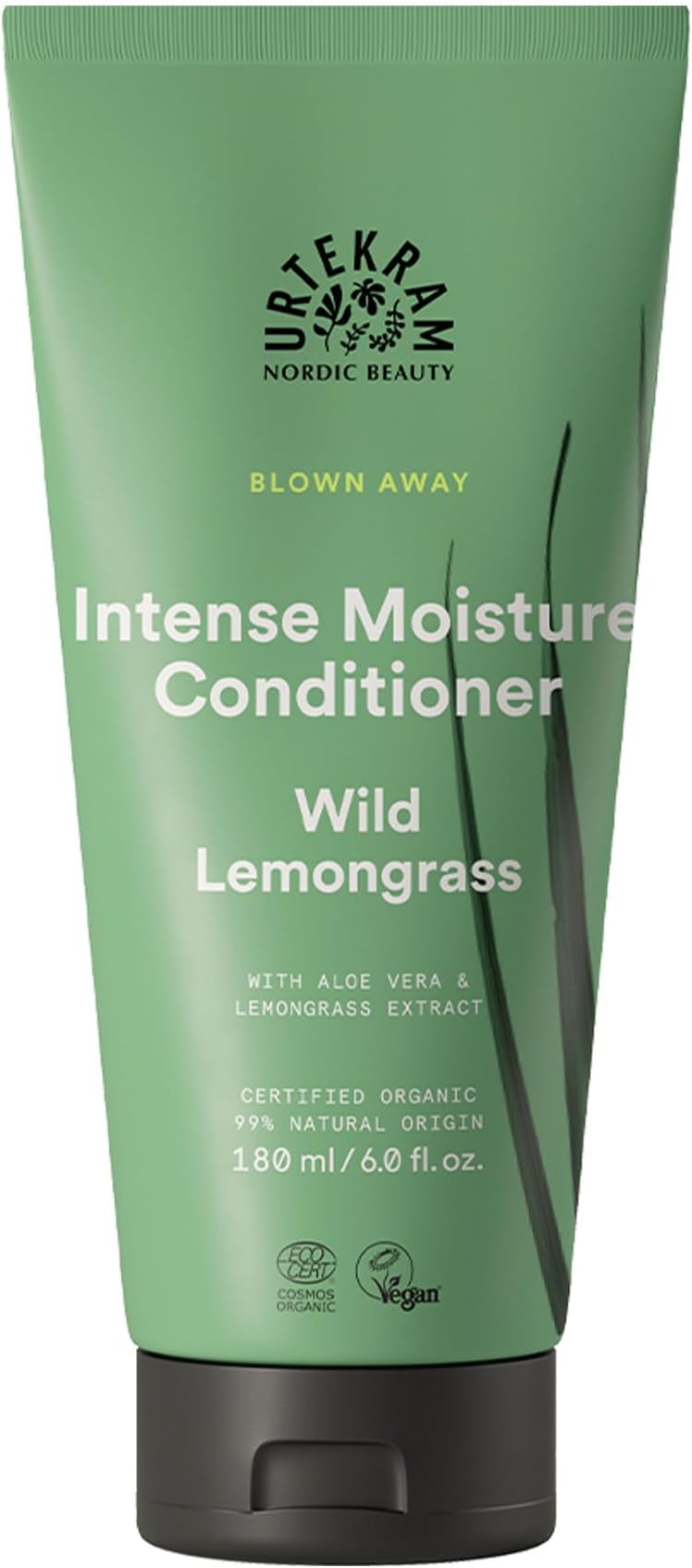 Urtekram Conditioner - Wild Lemongrass - Normal Hair - 180 ml, Vegan, Organic, Intense Moisture, Natural Origin