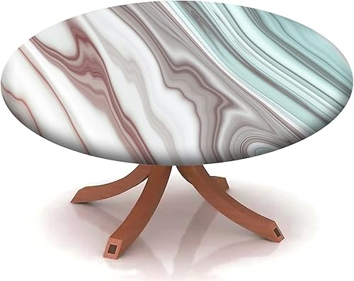 Yaofuren Mantel redondo con patrón de textura de mármol, borde elástico, adecuado para catering y cocina, se puede limpiar para mesa redonda de