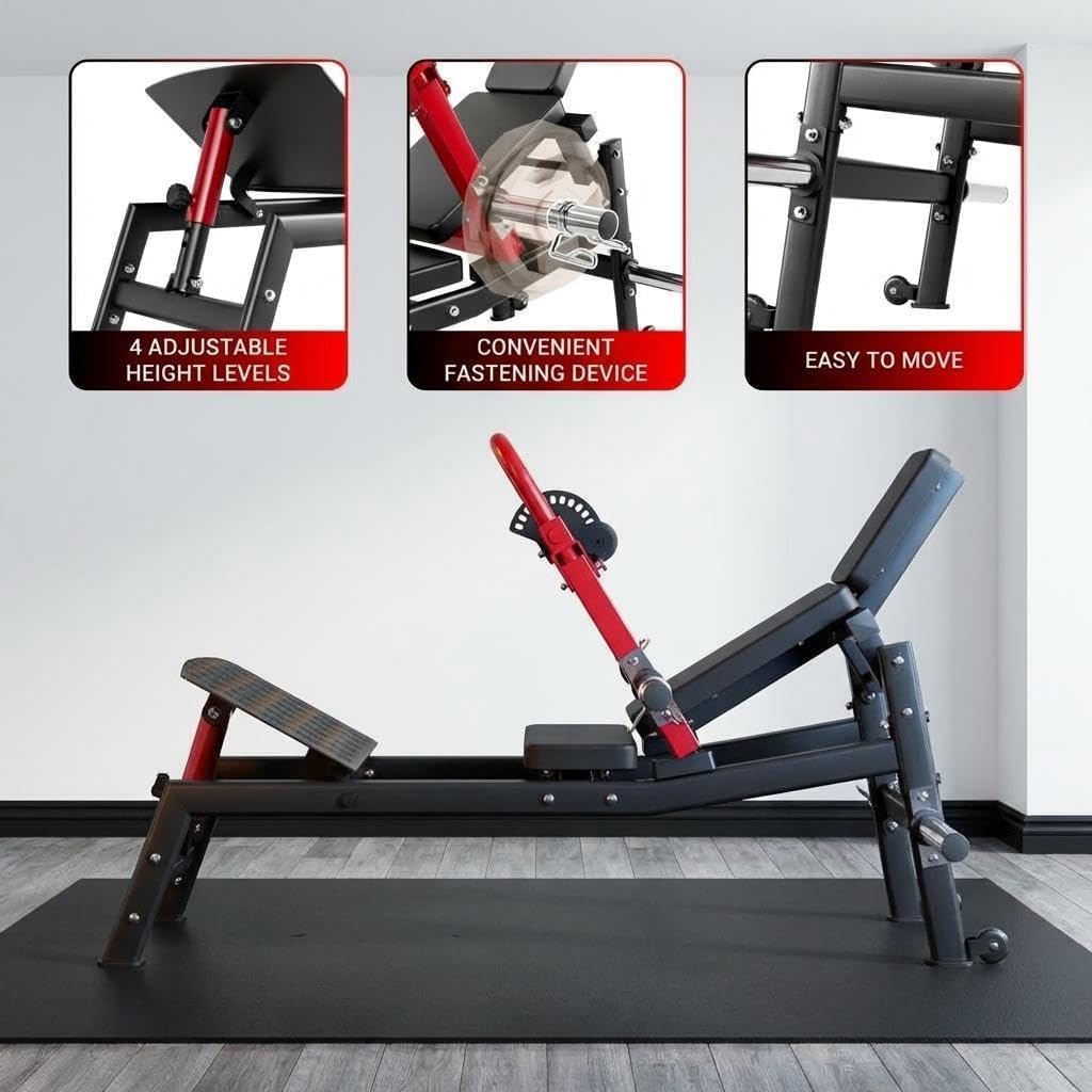 Hip Thrust Machine, 900LBS Capacity Plate-Loaded Glute Bridge Machine with Adjustable Footboard & Safety Bar, Heavy Duty Butt Builder for Home Gym