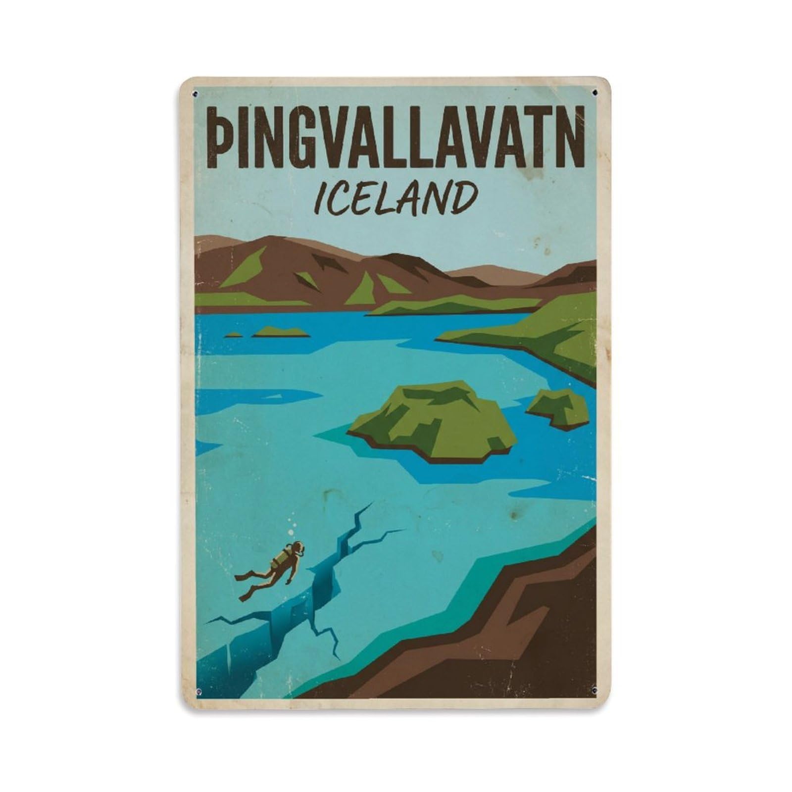 Vintage Travel Thingvallavatn Iceland Lake Metal Tin Sign