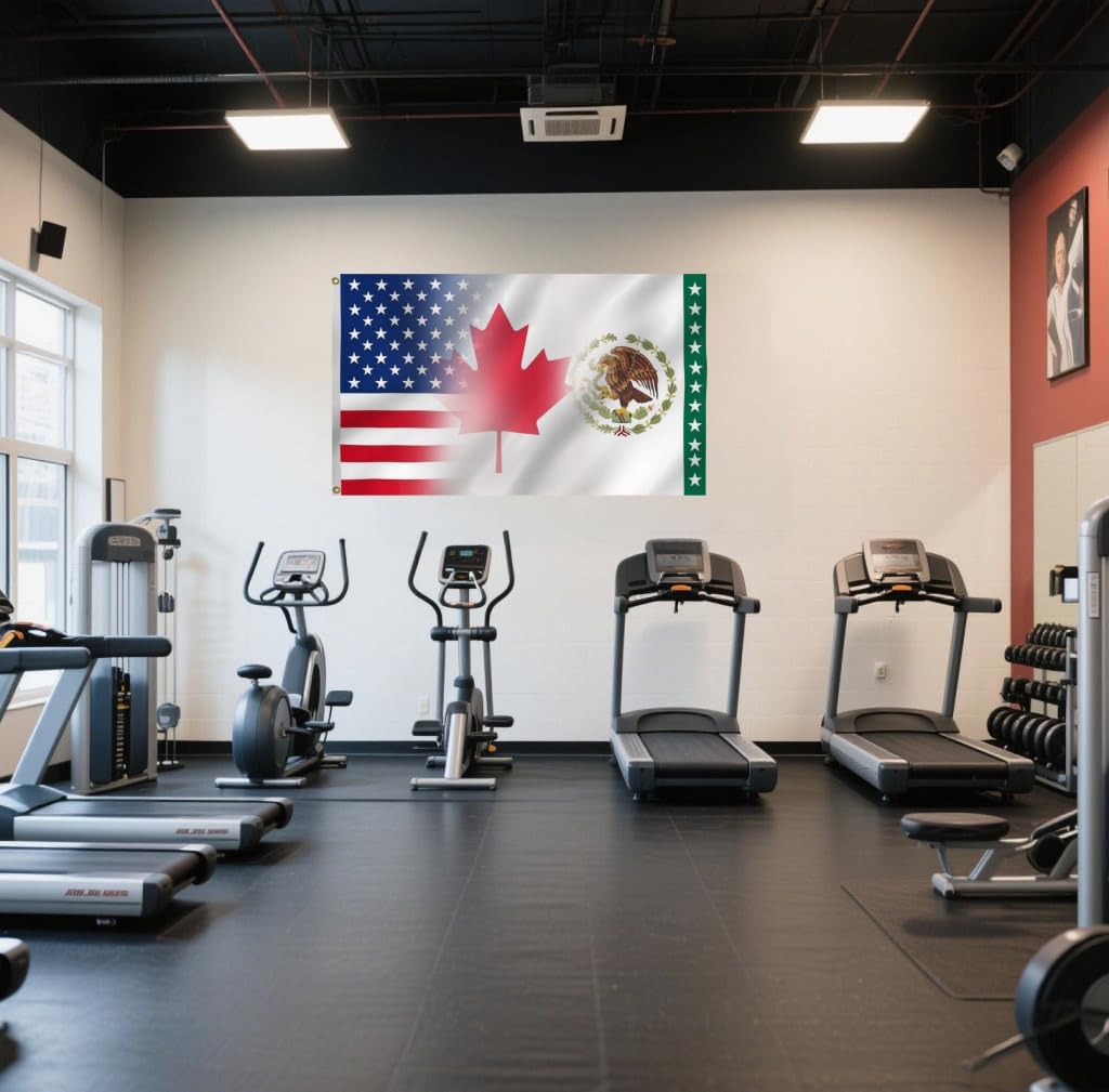 US And Canada And Mexico Combination Flag 6X10FT, North America Friendship Flags,Both Side Printed, Men Women Banner,Vibrant Colors, Double Stitched with 2 Brass Grommets, Bar Garden Street Decoration, GYM, Office Decor,Indoor Outdoor Use,Gifts. (6x10ft)