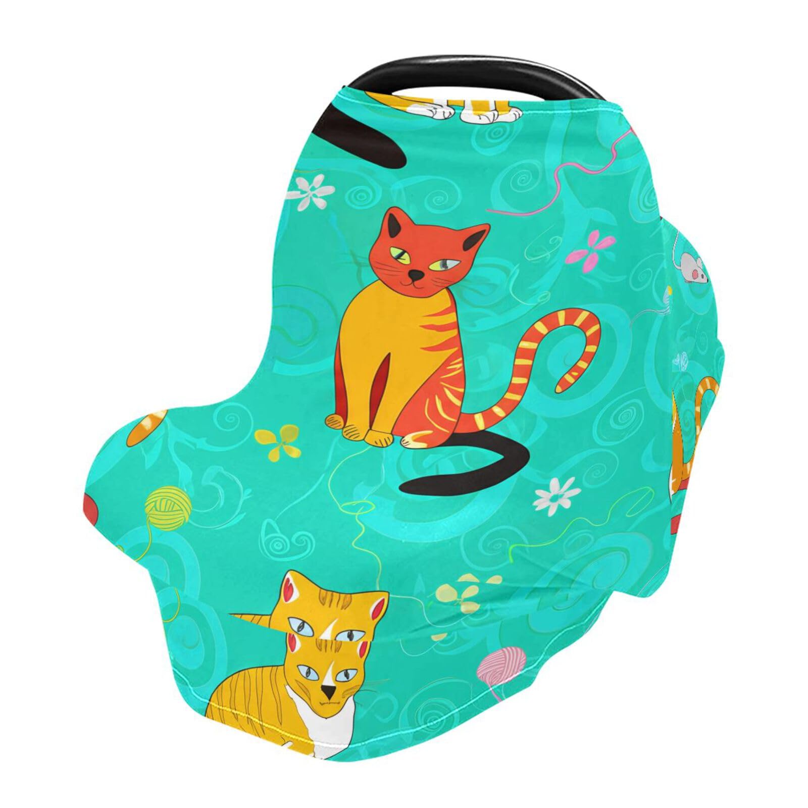 Bulletgxll Playful Cats Car Seat Covers for Babies Breathable Nursing Breastfeeding Cover Multi-Use Infant Carseat Canopy and Stroller Cover for Boys Girls
