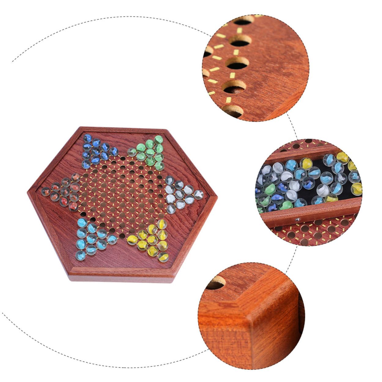 Set Gioco Dama Cinese in Legno con Scatola a Cassetto Esagonale, Gioco da Tavolo Strategico per Intrattenimento Familiare, Adatto a Giovani e Anziani