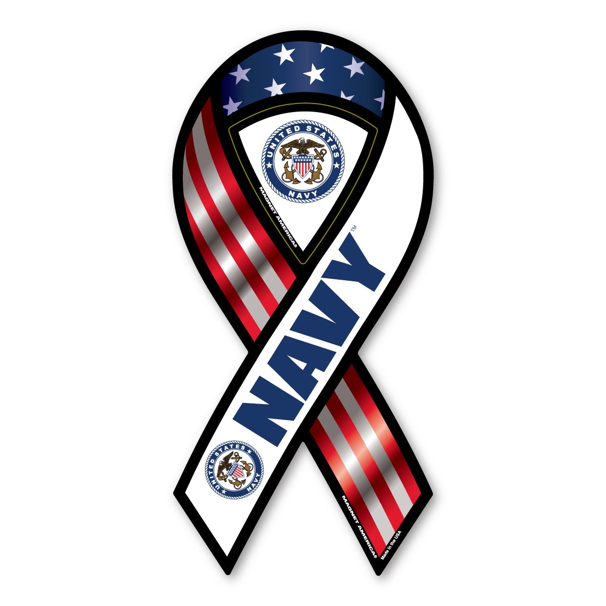 Magnet America Navy Red, White, and Blue 2-in-1 Ribbon is 8" x 3.875" Made for Vehicles and Refrigerators