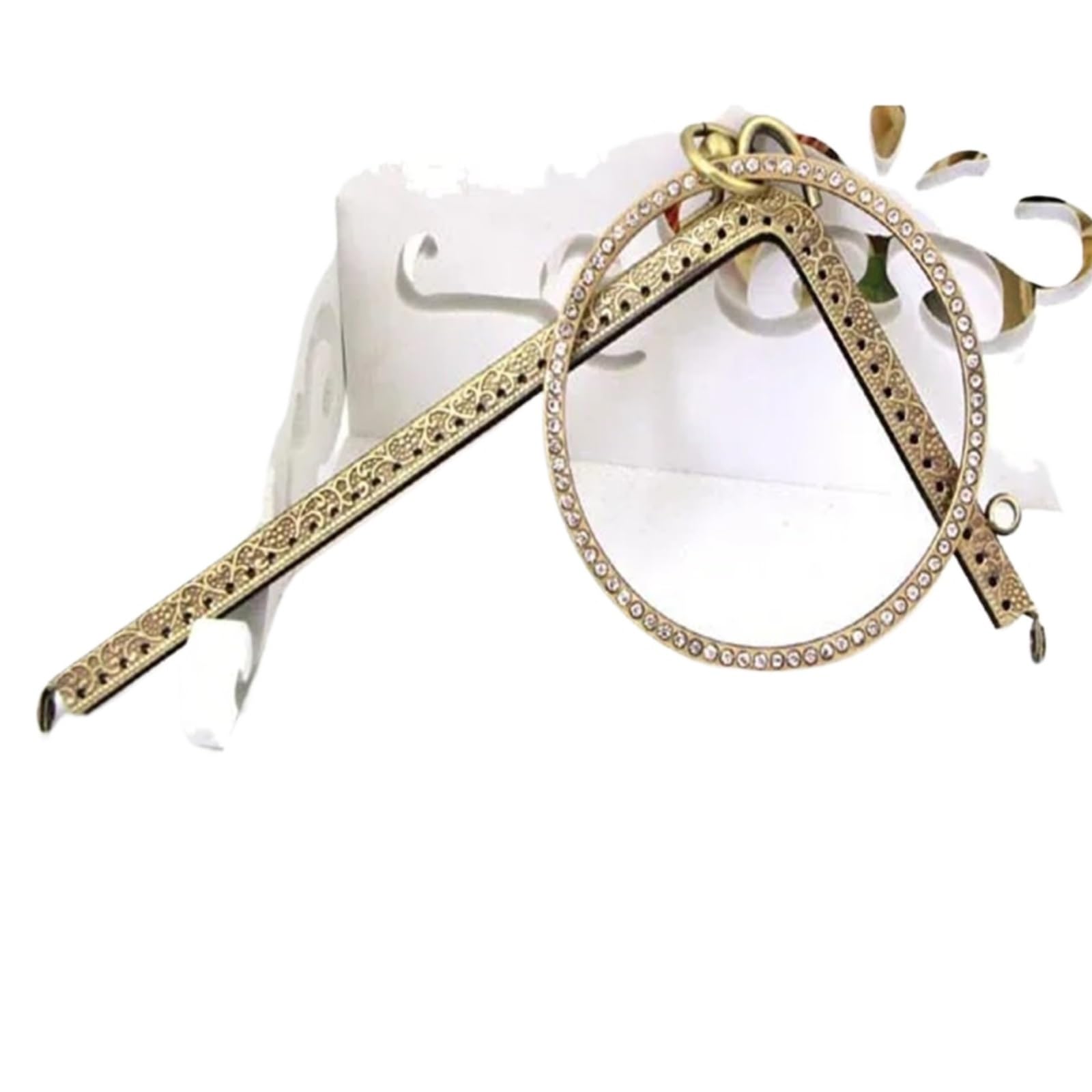 PVUVTNAHW 2pcs 18.5cm Right Angle L Shape Bracelet Imitation Diamond Studded Metal Purse Frame DIY Coin Handbag(Bronze)