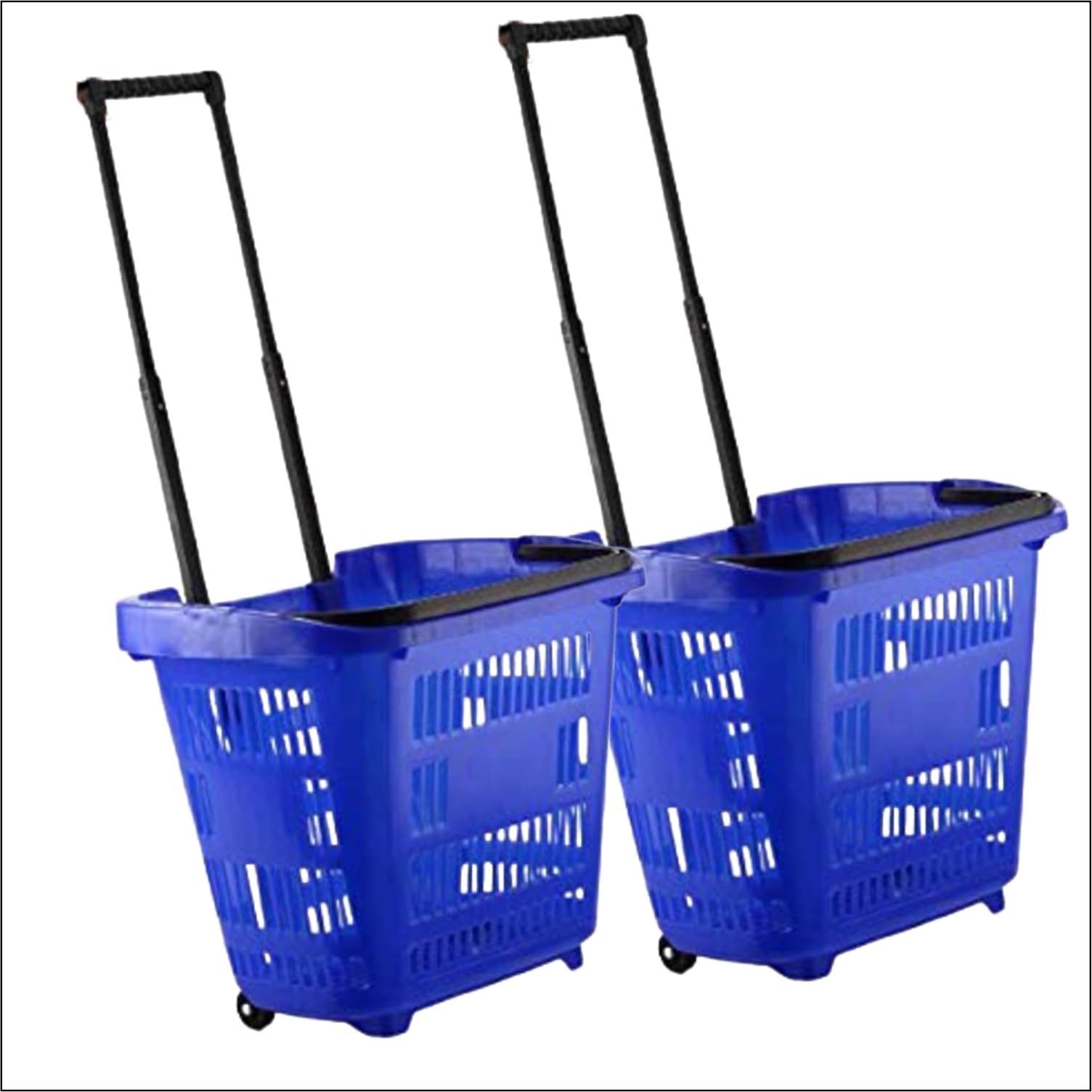 MAHIRA Shopping Plastic Trolley Basket, Grocery Portable Shopping Basket Multipurpose Super Market Shopping Trolley Picnic Basket, Shopping Trolley with Handle 31 LTR Blue Color 46x34.6x40 CM, Pack 2