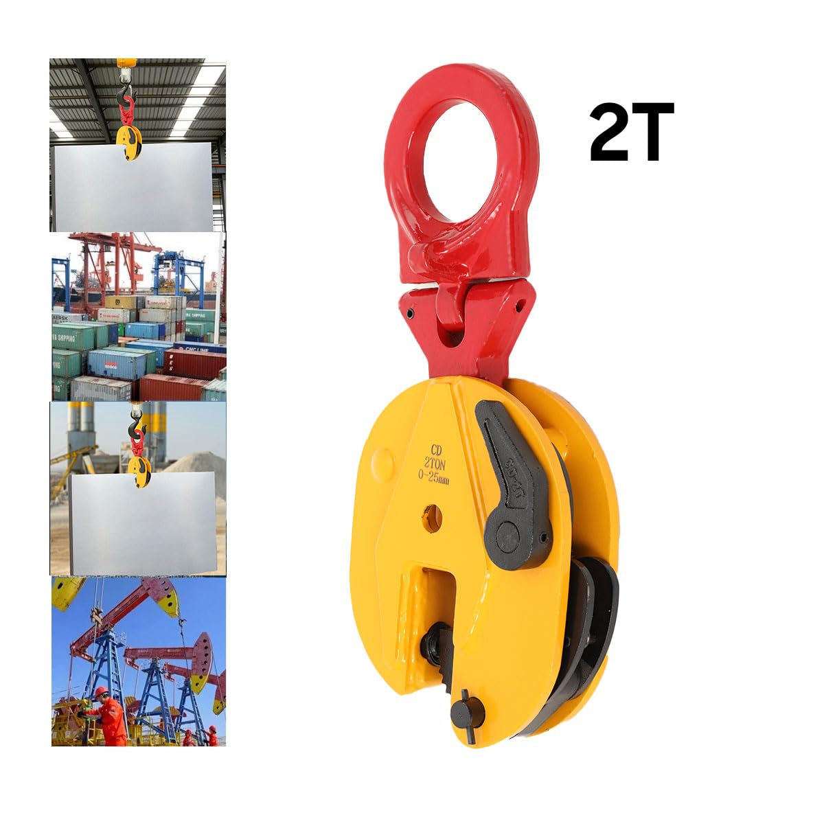 Vertikale Plattenhebeklemme 2T 4400LBS, Backenöffnung 0-25mm für Stahlplatten, Blechgreifer mit Sicherheitsverriegelung, Schwerlast Hebeklemme für Heben & Transportieren