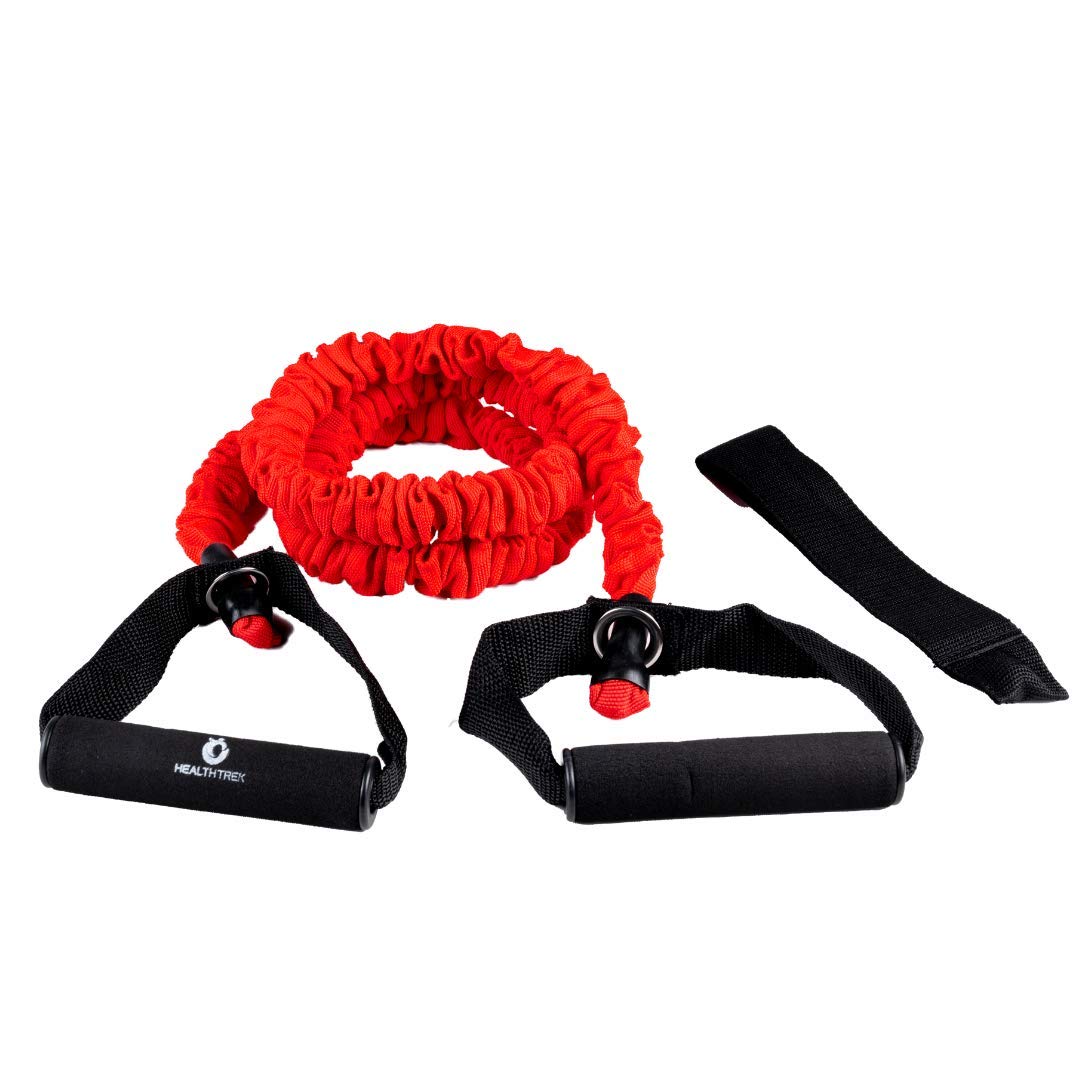 Healthtrek Single Toning Resistance Tube with Heavy Duty Protective Nylon Sleeves, Door Anchor, and Soft Anti-Slip Foam Handles Suitable for Strength Training and Home Fitness-Red-Light-20 LB (B08WLWL2FC) Amazon Price History, Amazon Price Tracker