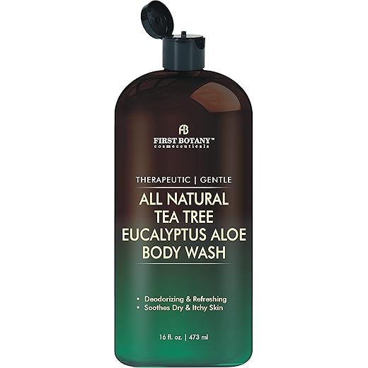 ALL Natural Body Wash - Fights Body Odor, Athlete’s Foot, Jock Itch, Nail Issues, Dandruff, Acne, Eczema, Shower Gel for Women & Men, Skin Cleanser -16 fl oz (Tea Tree Eucalyptus)