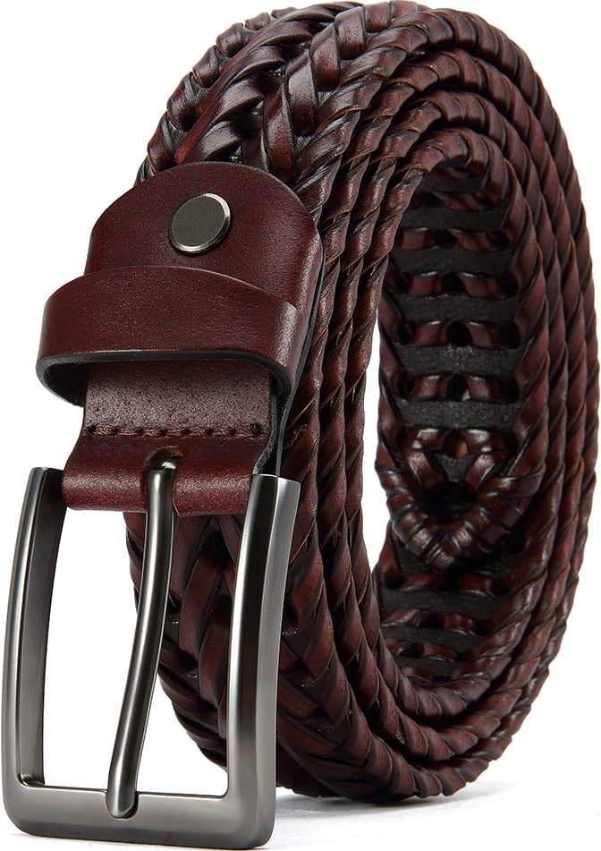 Genuine Leather Braided Belts Men, Golf Belt, 1 3/8