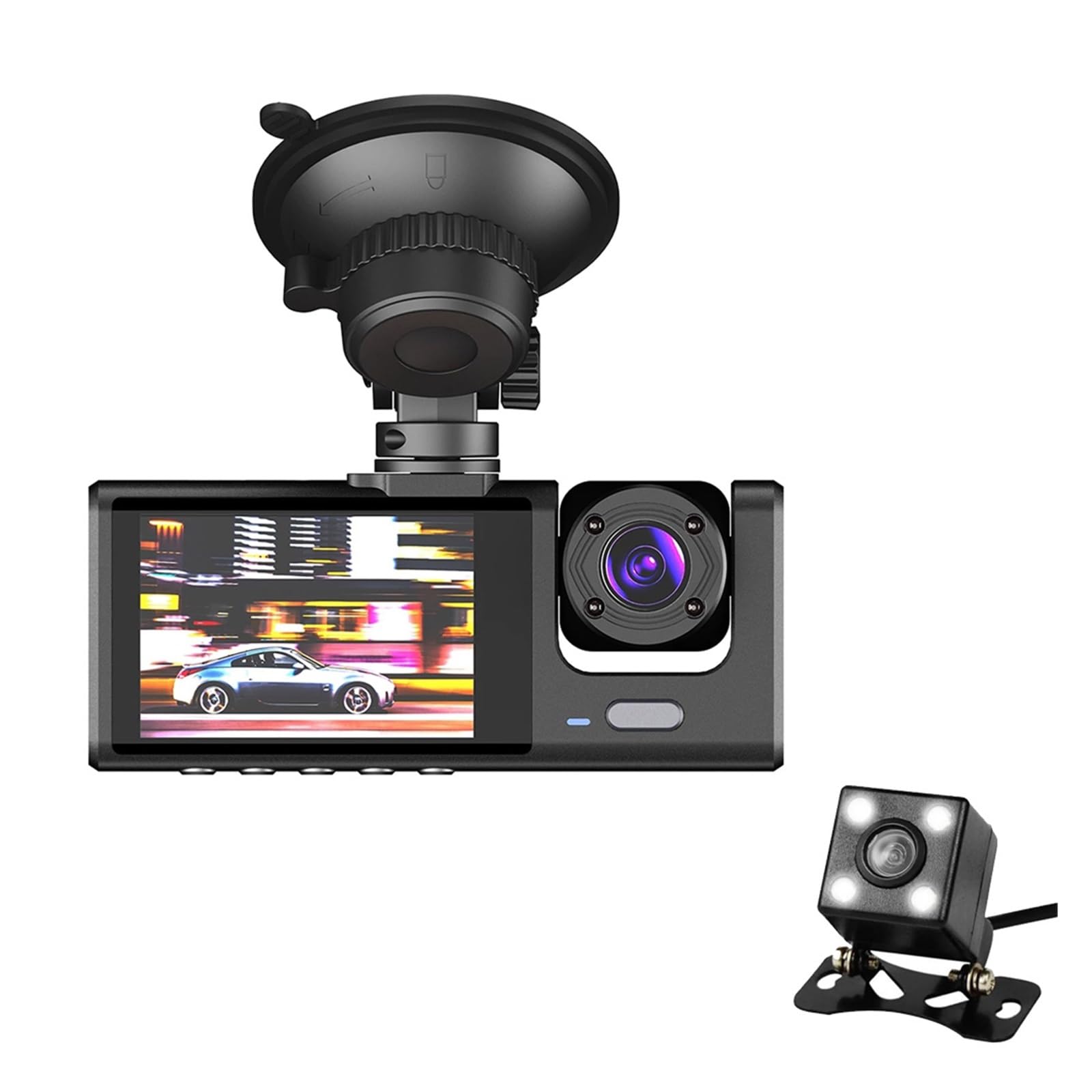 Przód kamery samochodowej 3-kanałowa kamera na deskę rozdzielczą do kamery samochodowej wideorejestrator DVR czarna skrzynka podwójny obiektyw DVR z tylną kamerą 24H Monitor do parkowania Łatwa instal