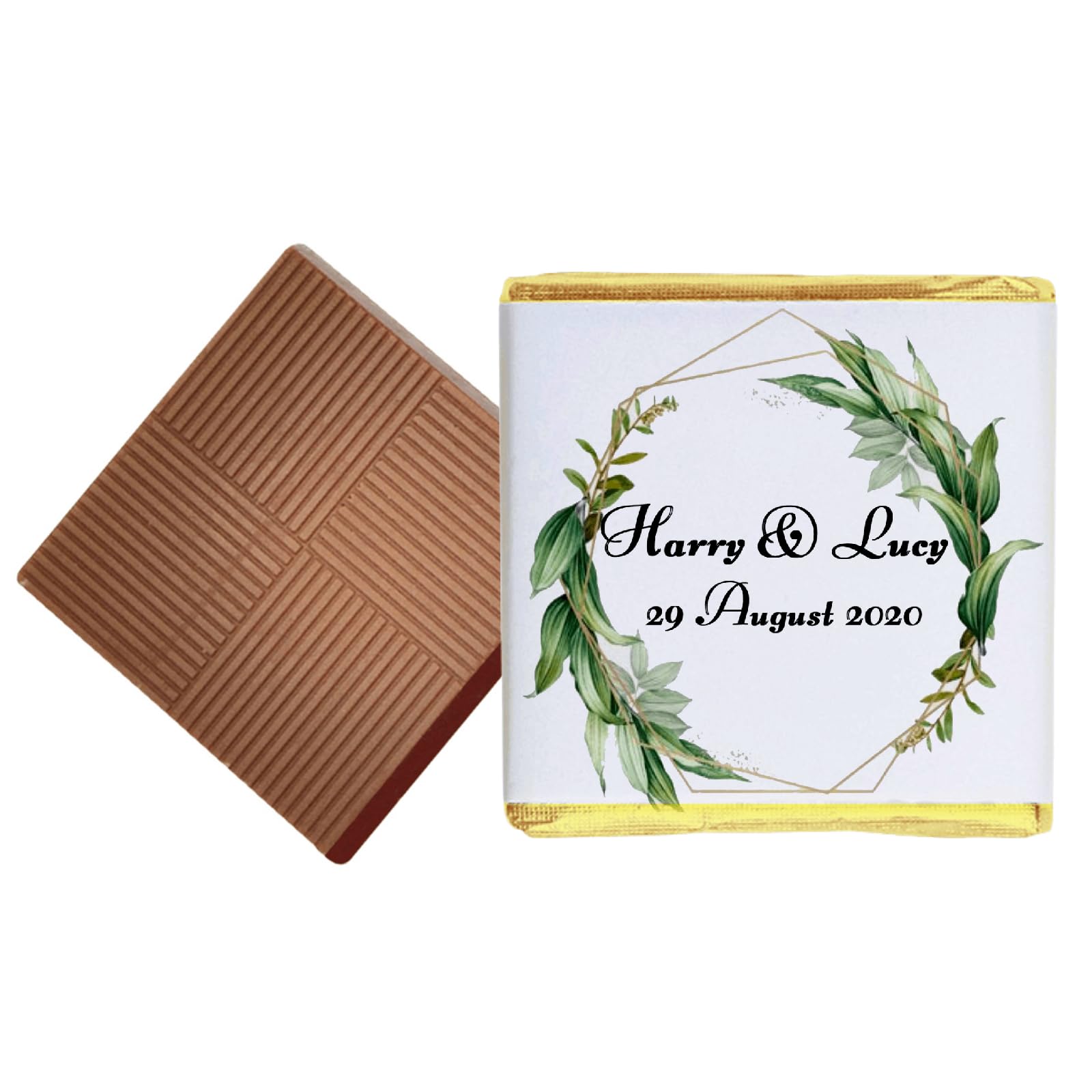 Personalised Chocolate Wedding Favours, Personalised Chocolates, Custom Party Favours, Green Leaf, Wreath, Wedding gift, Design code: FW002