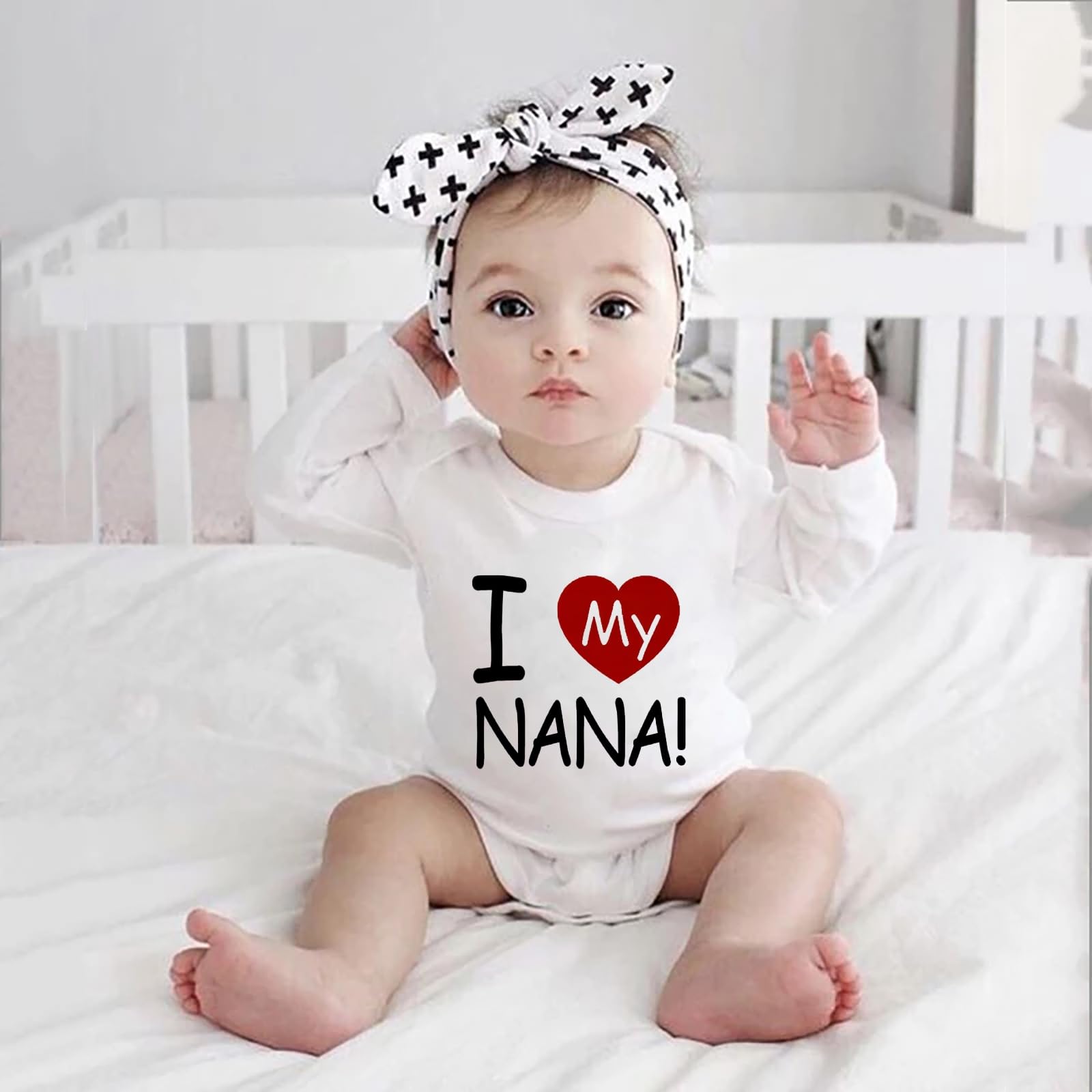 WOOYONGING I Love My NANA Romper for Baby Long Sleeve Coming Home Outfit Gender Neutral Newborn White Baby Girl Romper 3 Month