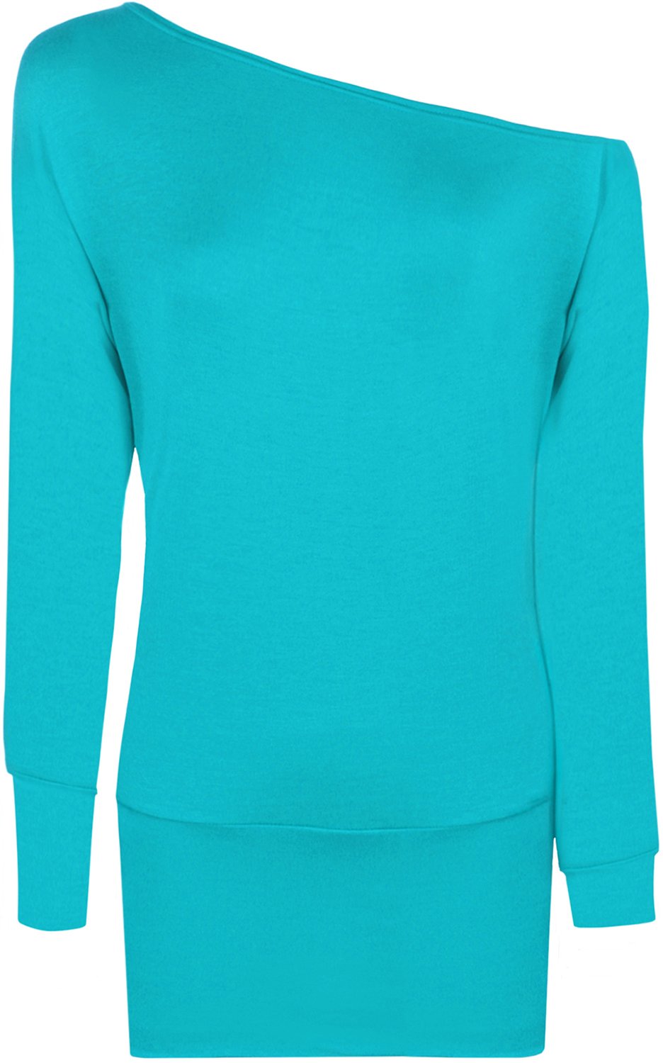 WearAll Ladies Off Shoulder Batwing Long Sleeved Plain T-Shirt Womens Tunic Top - Turquoise - 18-20