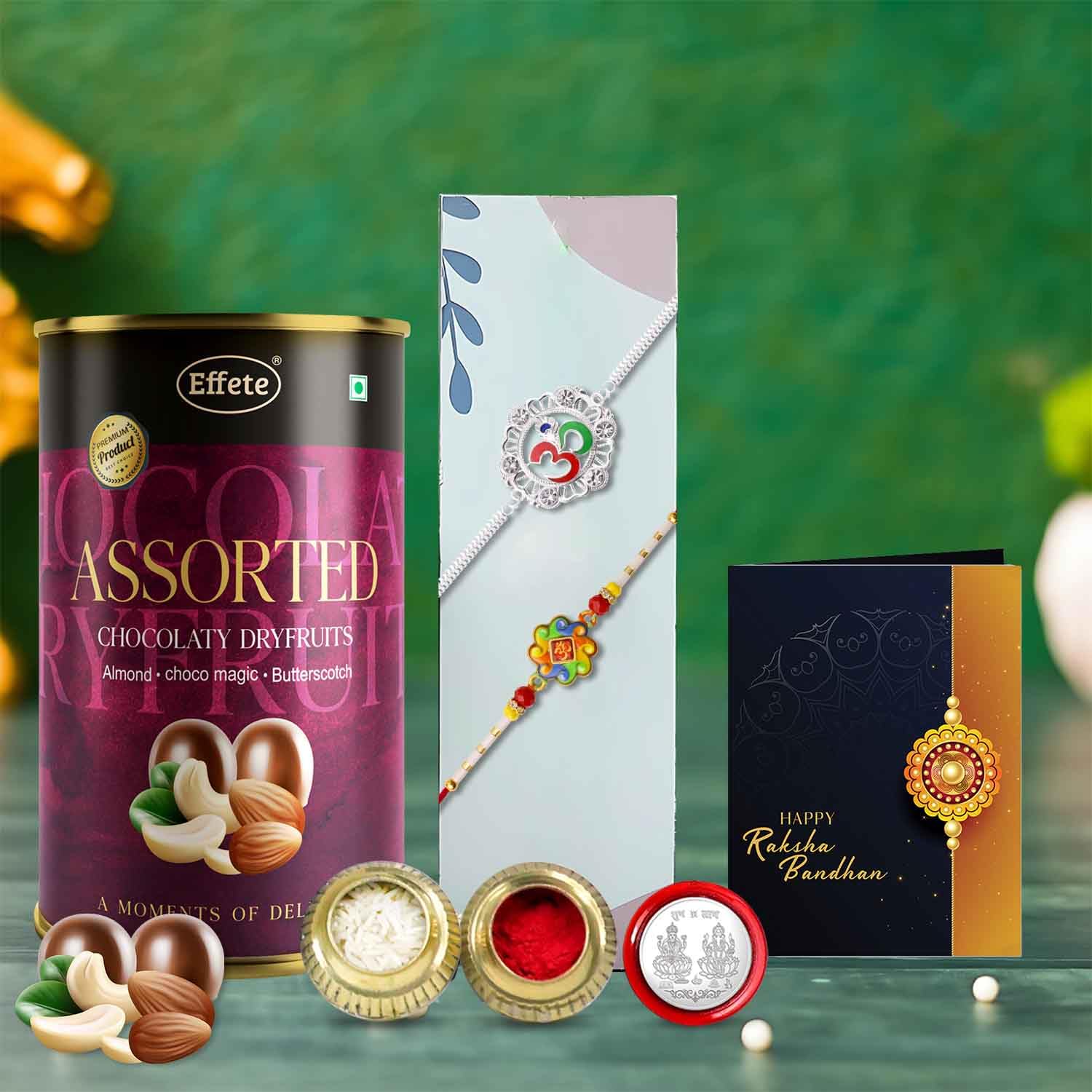 DeoDap (K2_A42+A43_AS) Rakhi Combo with Assorted Chocolate Dryfruits 96gm| Rakhi for brother with gift | Fancy Rakhis for men stylish |rakhi combo for brother | Set of 2 Rakhi | Effete Chocolate |-image-29