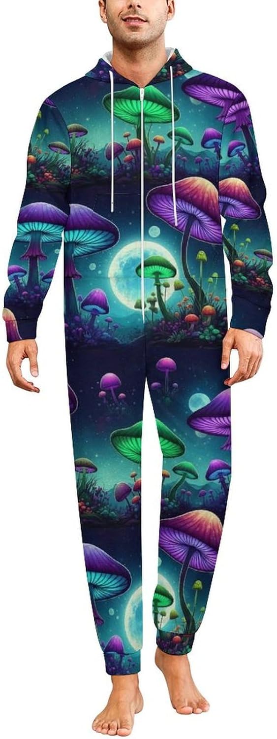 Unisex Pajamas Hooded Zipper Jumpsuit One Piece Sleepwear