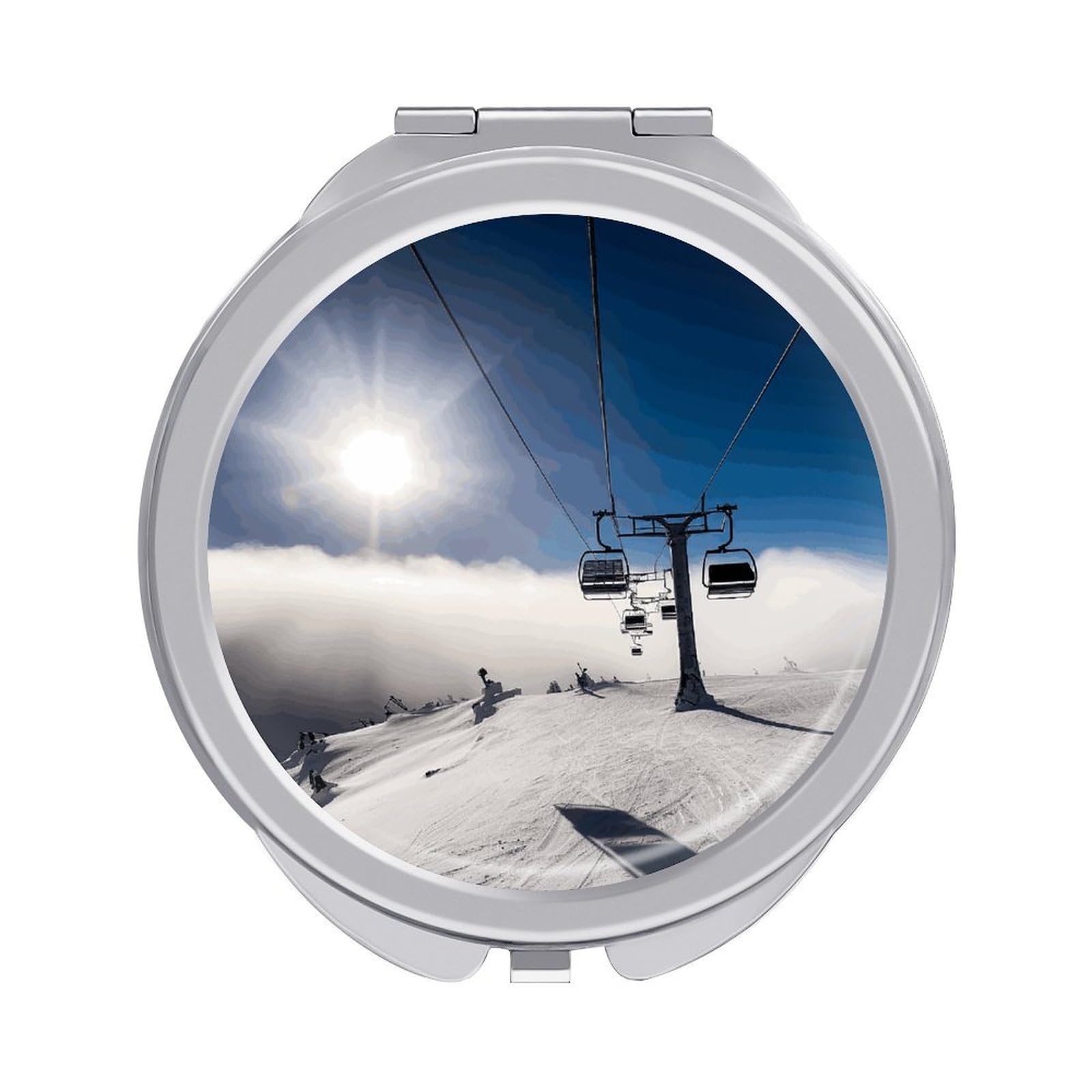 FekiLoot Ski Lift at Sunshine Travel Makeup Mirror 2 X /1 X Magnifying Slim Pocket Mirrors Compact for Purse Travel Makeup Mirrors for Pocket, Handbag, Purse Women Gift