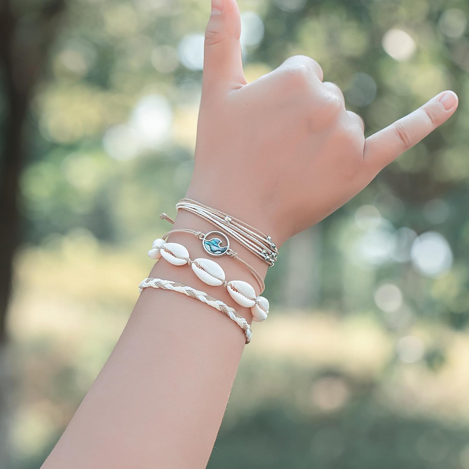 FANCY SHINY Wave String Bracelets Braid Puka Shell Bead Bracelets Handmade Cute Trendy Boho Easter Jewelry Gifts for Women - Image 6