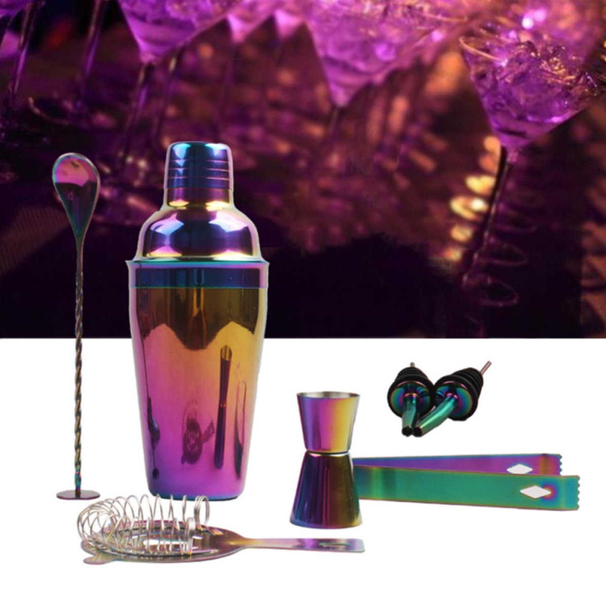 Kit Coctelera Profesional de Acero Inoxidable Sello y Accesorios 750ml 8 Piezas para Bar y Fiesta