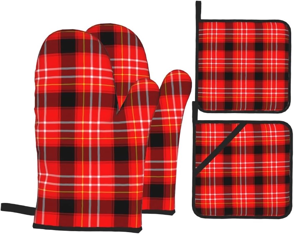 Oven Mitts and Pot Holders Set 4pc Heat-Resistant Gloves and Pot Holders