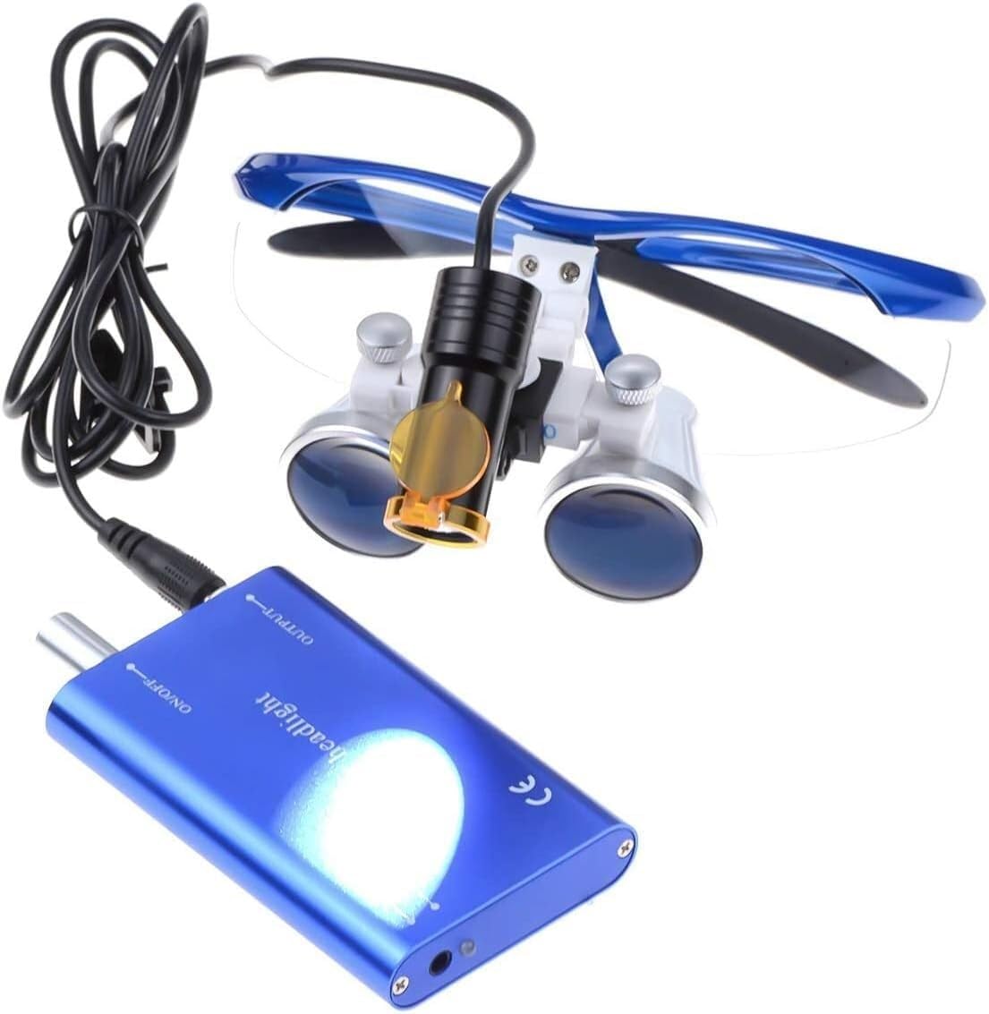 HTTGDGDH 2.5X 3.5X Binocular Loupes Magnifying Glasses Magnifier + 5W Led Headlight Head Light With Filter