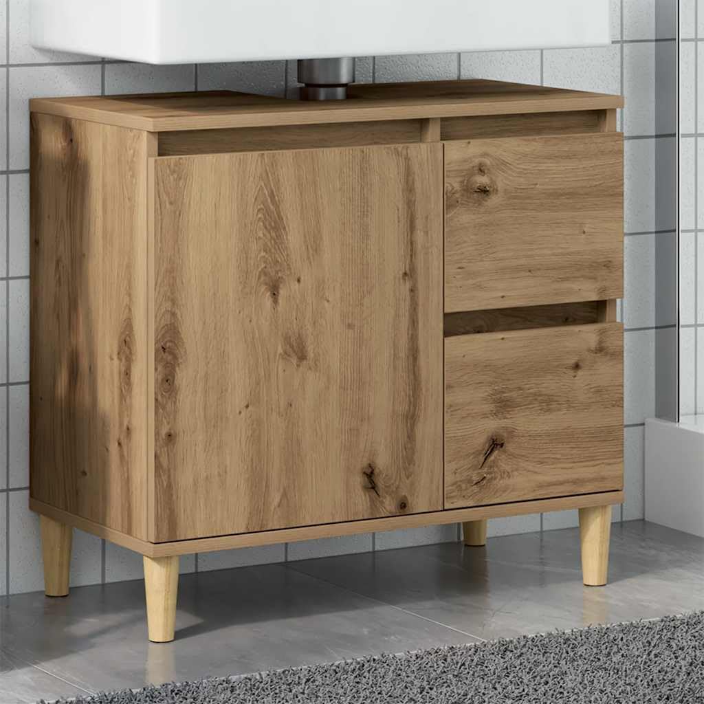vidaXL Armario Lavabo baño Madera ingeniería Roble Artisan 65x33x60 cm