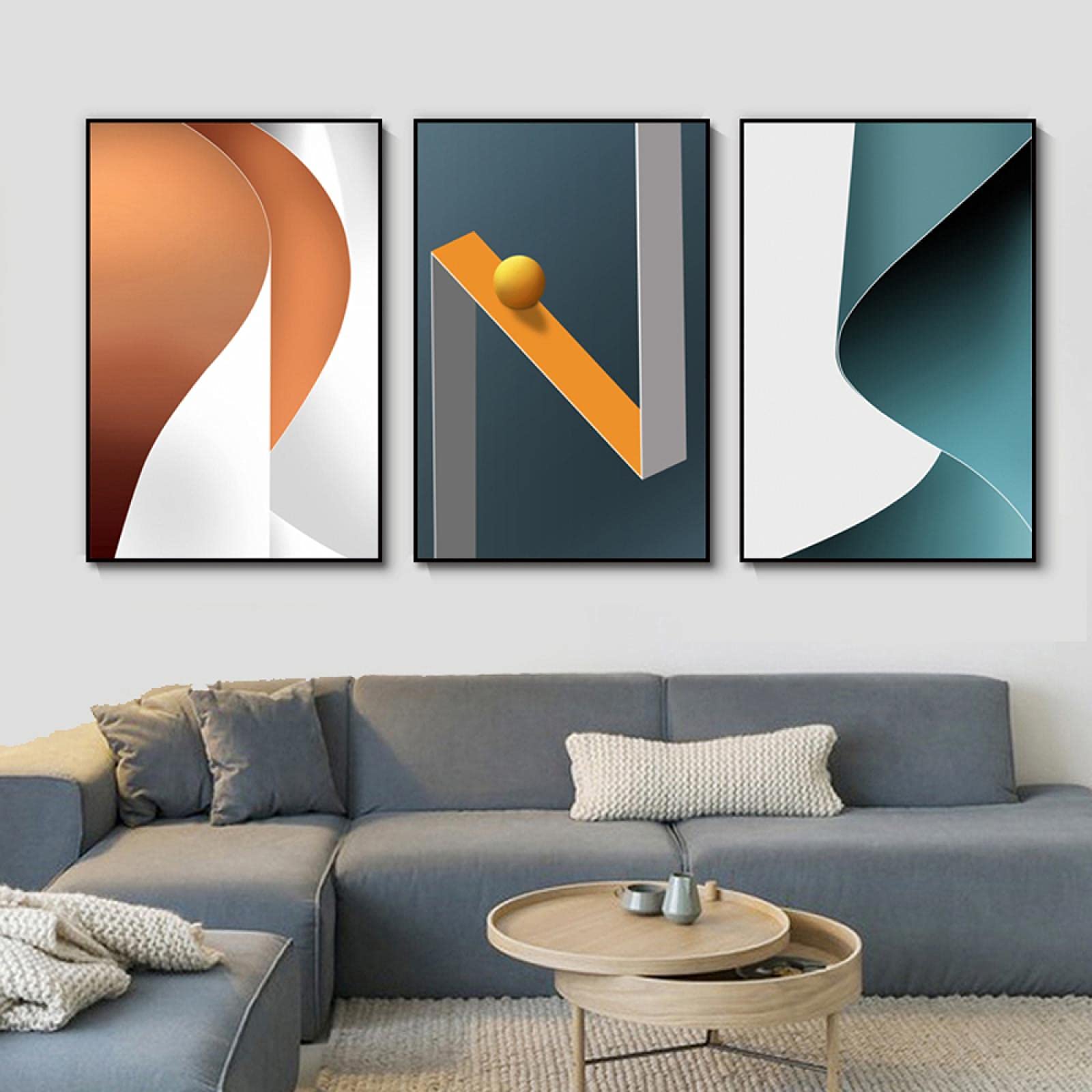 Cuadros abstractos geométricos de estilo nórdico Morandi set de 3 lienzos sin marco para salón 8