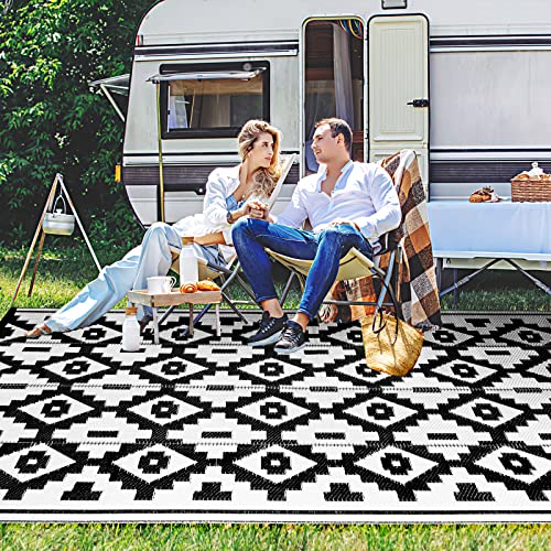 Loninak Outdoor Rug Carpet, Plastic Straw Rug, Waterproof Outdoor Rugs, Patio Rug for RV, Trailer, Beach Camping, Backyard, Deck, 4 Stakes and Carry Bag Included, 5' x 8' - Image 5