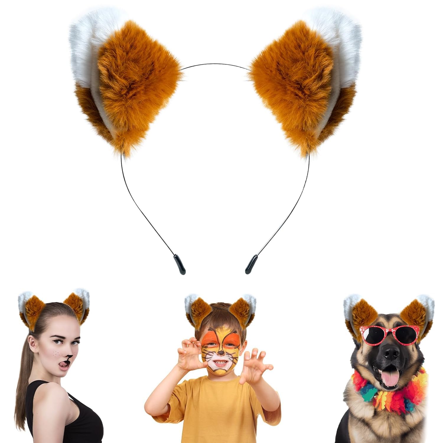 Fox Ears Headband Furry Realistic Animal Hairband for Party Cosplay Dress up Halloween Costume Makeup Washing Face Adults, 1Pack