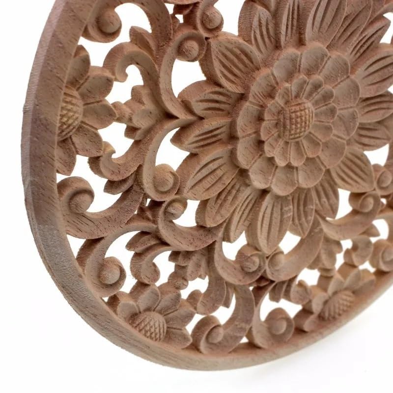Ornamente FüR MöBel Geschnitzte Blumenschnitzerei, runde Holzapplikationen for Möbel, Schränke, unbemalte Holzleisten, Aufkleber, dekorative Figur(40cm)