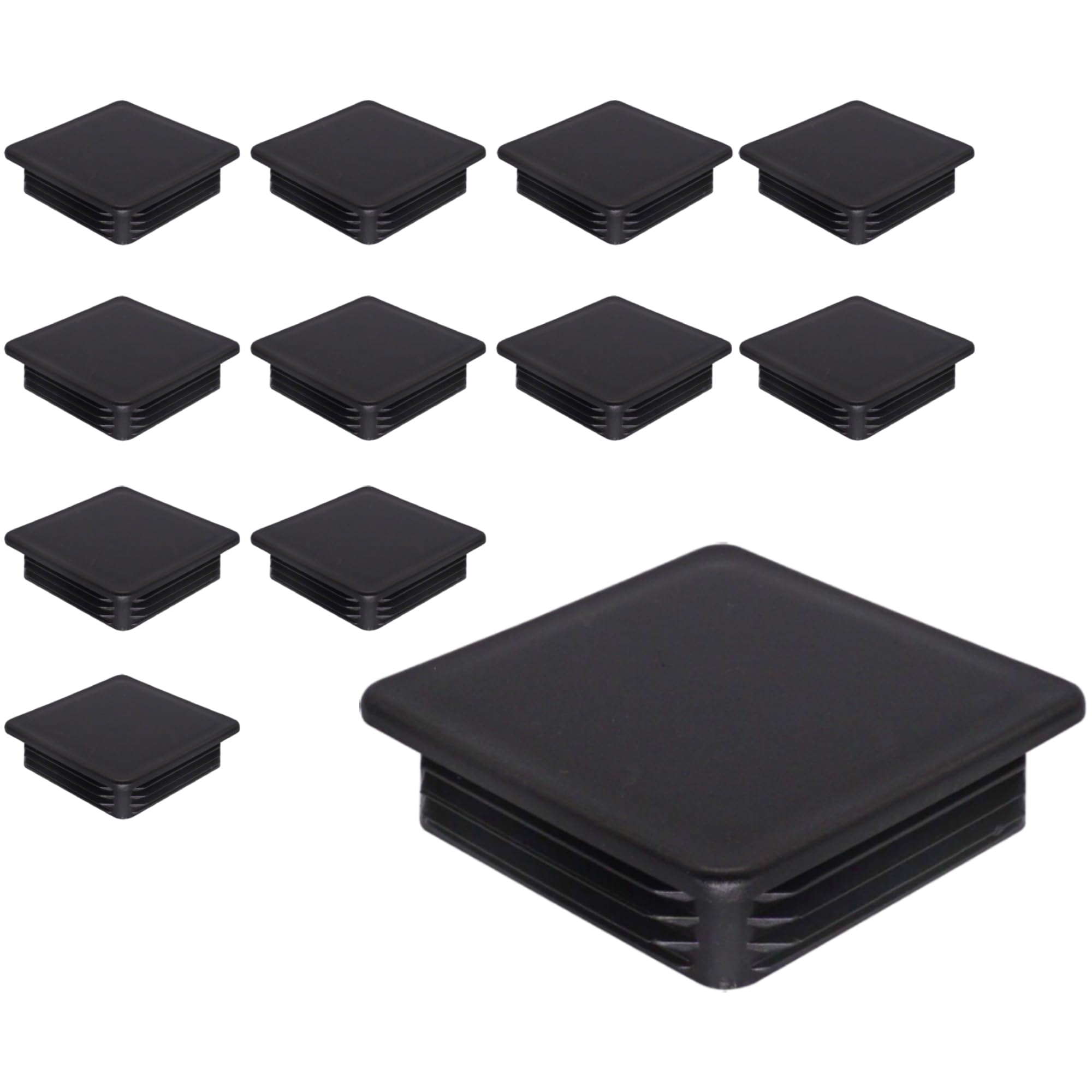 SKIR'CO (12 pcs) Square Plastic Plugs 100 x 100 mm, Mat Tube End Caps, Square Tube Inserts, Fence Post Plugs, Black RAL 9005