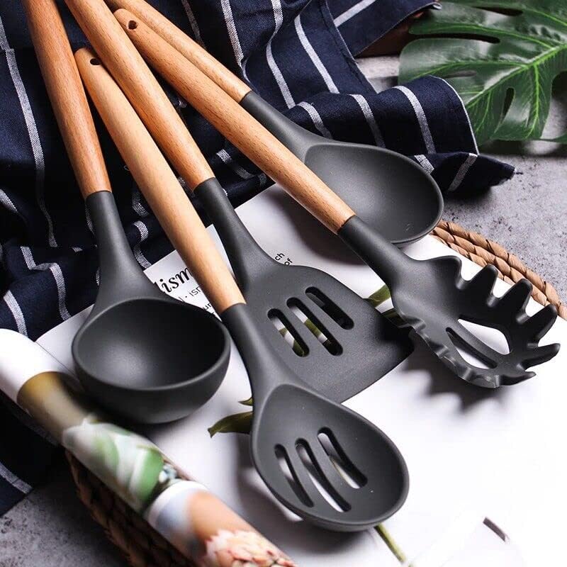 Image of Artek 33 Pieces Kitchen Cooking Utensils Set, 33 pcs Non-Stick Silicone Cooking Kitchen Utensils Spatula Set with Holder, Wooden Handle Silicone Kitchen Gadgets Utensil Set (Red)