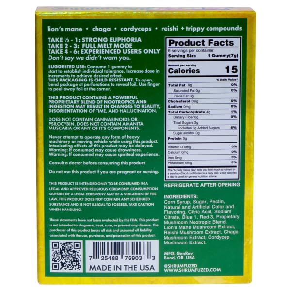 Miniatura 2 de Gomitas nootrópicas patentadas de Shrumfuzed MAX 9600 mg - Mezcla de hongos nootrópicos de melena de león, reishi, chaga y cordycep (6, mango)