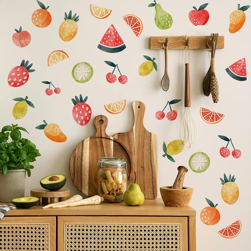 Colorful Fruits Wall Stickers 8 Sheets Decor Pear Cherry Watermelon Wallpaper,Summer Fruit Art Design Wall Decals for Adults for Decoration Bedroom,Bathroom,Glass Doors Windows,Kitchen,Living Room โ image 1