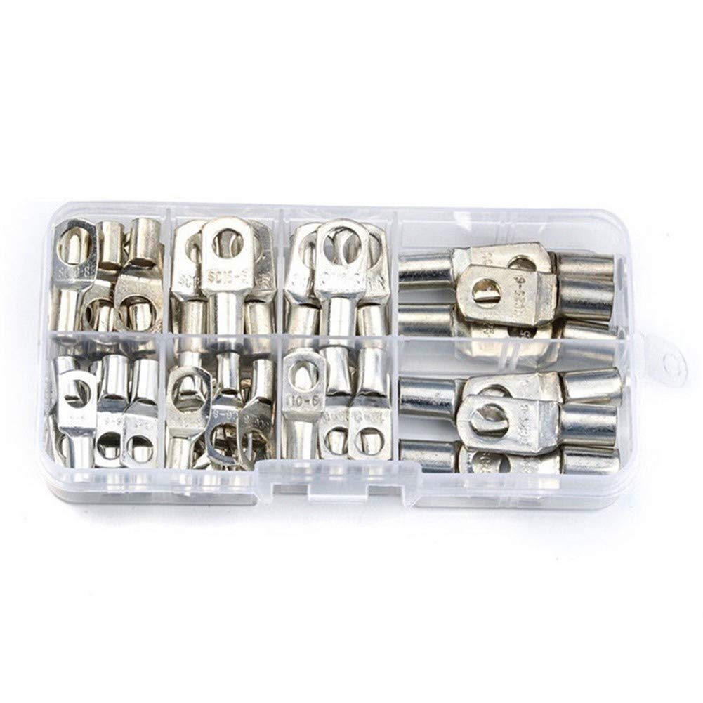 Test Terminals, 60PCS Copper Lug Ring Wire Connectors Bare Cable Electric Crimp Terminal with Heat Shrink Tubing