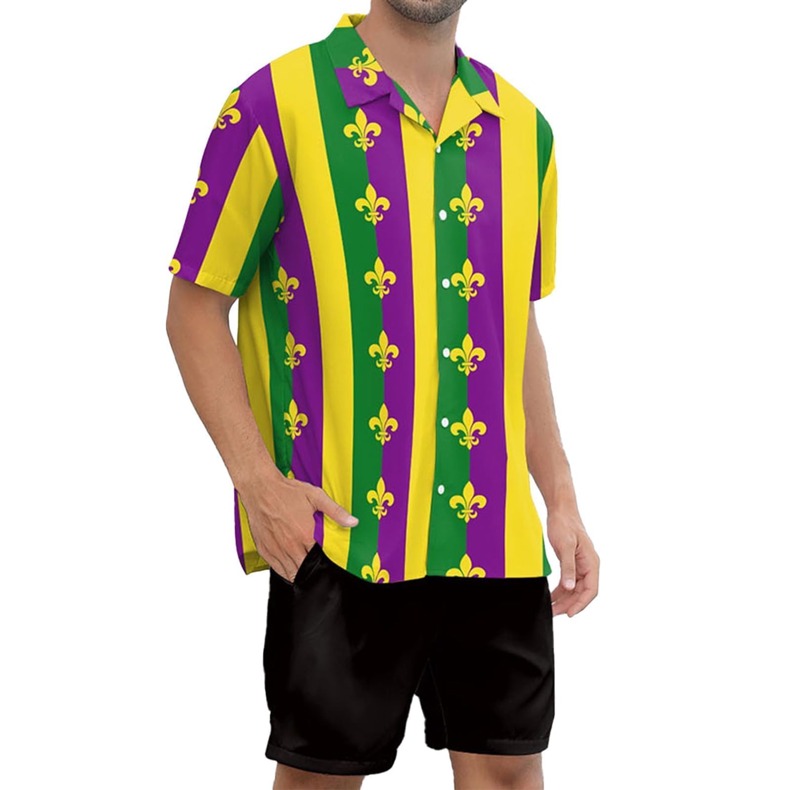 color cosplayer American USA Flag Shirt for Men Patriotic 4th of July Button Down Shirts