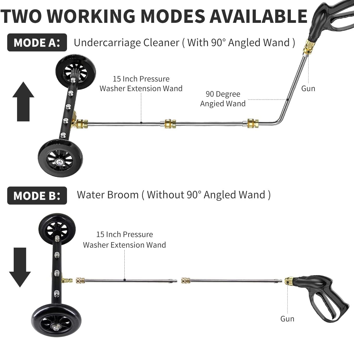 Karcher adapter 16", podwójna funkcja do czyszczenia podwozia, myjka wysokociśnieniowa, szczotka do mycia podwozia, z 3-częściowym zestawem prętów przedłużających, 4000 psi
